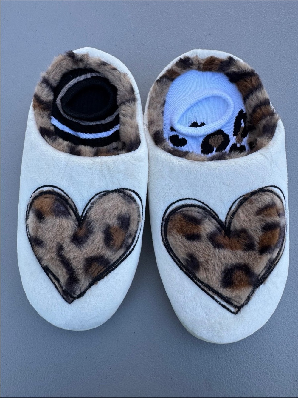 Leopard printed heart set Slipper/no show sock sets